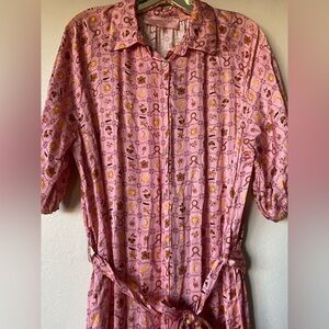 Scandal Italy Chiara dress tie waist button front pink sun moon sundress